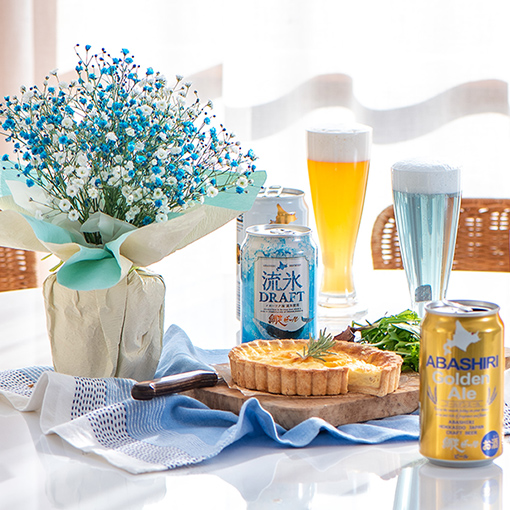網走ビール「クラフトビール 3種飲み比べ」とそのまま飾れるブーケのセット