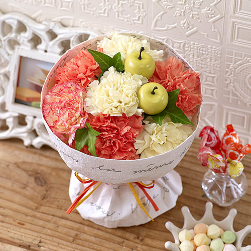 【日比谷花壇】母の日 そのまま飾れるブーケ「アップルオランジェ」