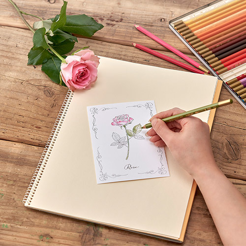 塗り絵ポストカード「感謝と幸福」と花束のセット