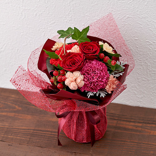 【日比谷花壇】１１月１２月の旬の花 そのまま飾れるブーケ「ルージュ」