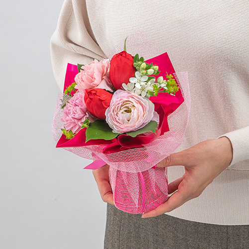 2月旬の花 チューリップ そのまま飾れるブーケ「プティビジュー」