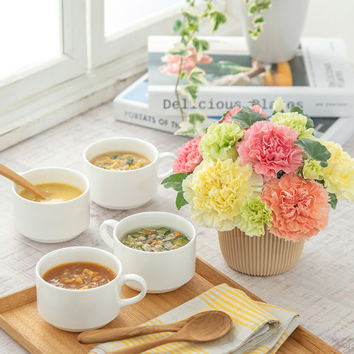 母の日 Soup Stock Tokyo「フリーズドライスープ4種類」とアレンジメントのセット